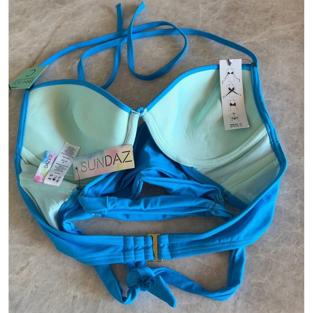 NWT Sundazed Simone Blue Halter Wrap Underwire Bikini Top 36C F17003 - Picture 5 of 5